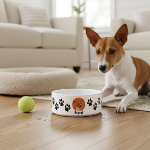 Personalisiertes Hunde-Foto- und Namens-Pfotenabdr Napf