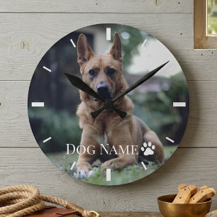 Personalisiertes Hunde- oder Welpenfoto-Namens-Pfo Runde Wanduhr