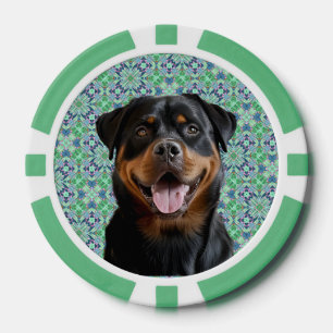 Personalisiertes Hunde-Tier-Foto Grüner Mandala-Mu Pokerchips
