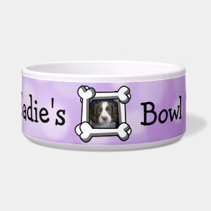 Personalisiertes HundeFoto lila Pawprints Napf