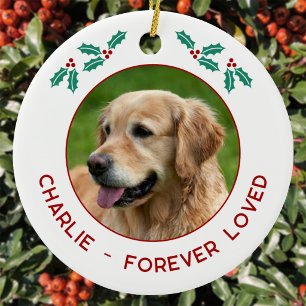 Personalisiertes Hundefoto-Weihnachtsgedenken Keramik Ornament