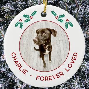 Personalisiertes Hundefoto-Weihnachtsgedenken Keramik Ornament
