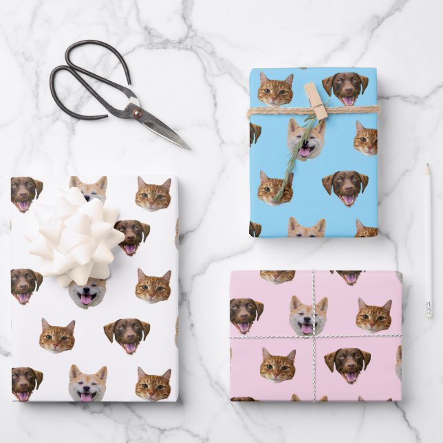 Personalisiertes Hundegesicht, Hunde Katze Mama Fo Geschenkpapier Set (Vorderseite)