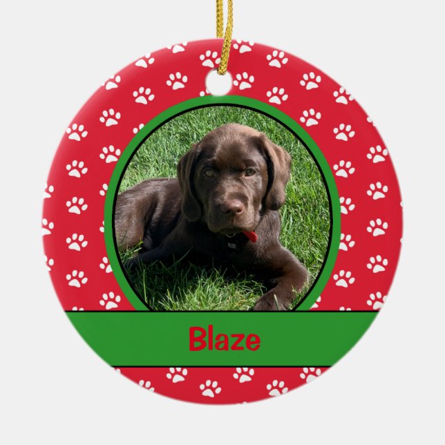 Personalisiertes -Hundepaw-Foto Keramik Ornament (Vorne)