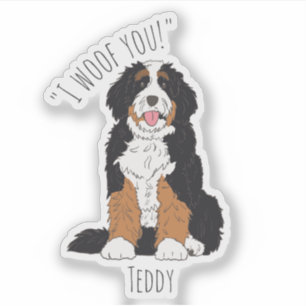 Personalisiertes I Woof You Bernedoodle Hundemutte Aufkleber