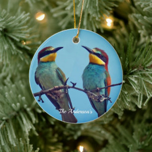 Personalisiertes individuelles farbenfrohes Vögel- Keramik Ornament