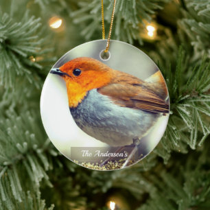 Personalisiertes individuelles Rotkehlchen-Foto Keramik Ornament