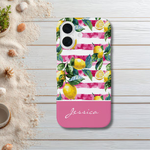 Personalisiertes iPhone-Case mit rosa Streifen-Lim iPhone 16 Hülle
