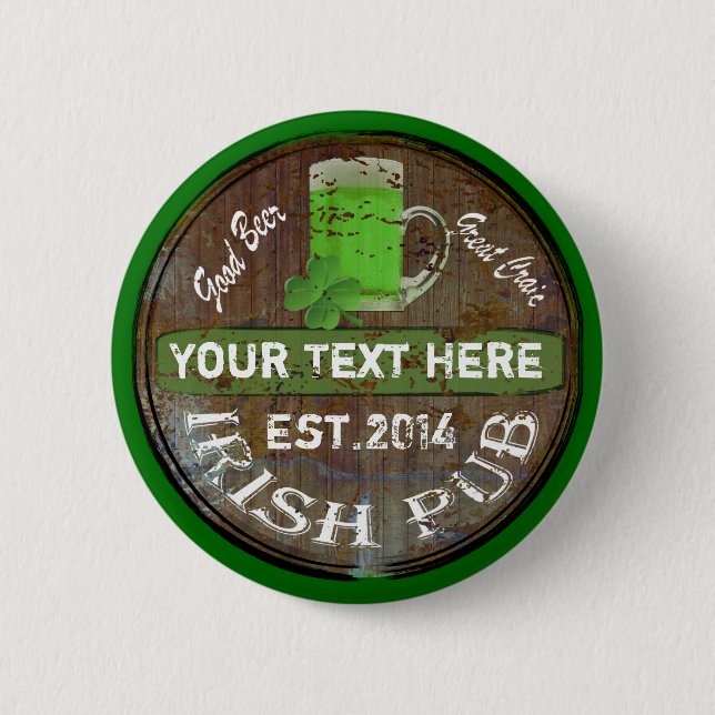 Personalisiertes irisches Pub-Schild Button (Vorderseite)