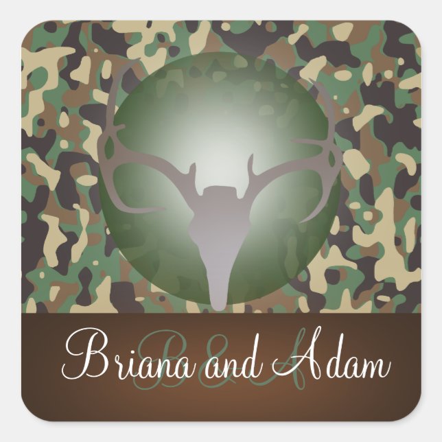 Personalisiertes Jagdthema Antlers Camouflage Hoch Quadratischer Aufkleber (Vorderseite)
