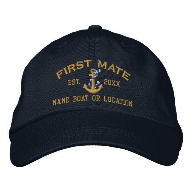Personalisiertes JAHR mit Namen First Mate Anker Bestickte Baseballkappe (Vorderseite)