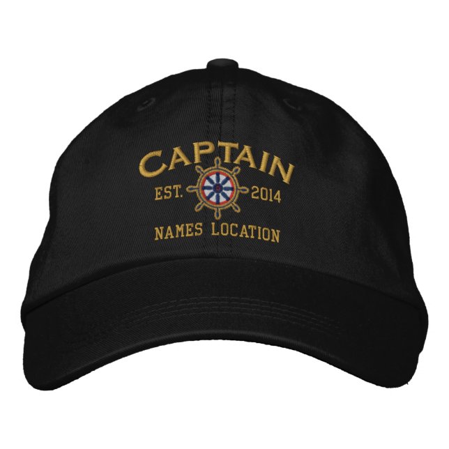 Personalisiertes Jahr und Name Captain Wheel Bestickte Kappe (Vorderseite)