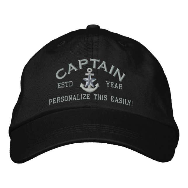 Personalisiertes Jahr und Name Kapitän Silver Star Bestickte Kappe (Vorderseite)