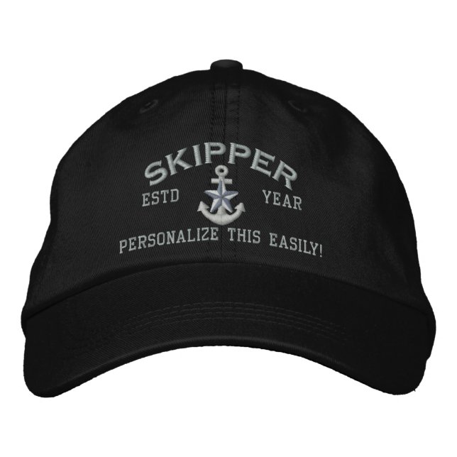 Personalisiertes Jahr und Namen Skipper Silver Sta Bestickte Baseballkappe (Vorderseite)