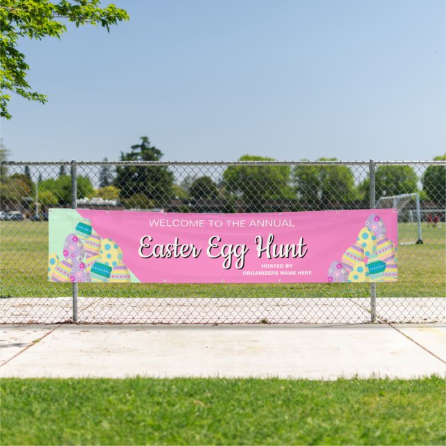 Personalisiertes jährliches Ostereier Jagen rosa g Banner (Insitu)
