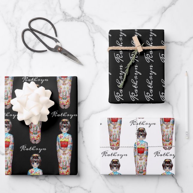 Personalisiertes japanisches Manga Girl Geschenkpapier Set (Vorderseite)