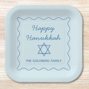 Personalisiertes jüdisches Star Blue Happy Hanukka Pappteller