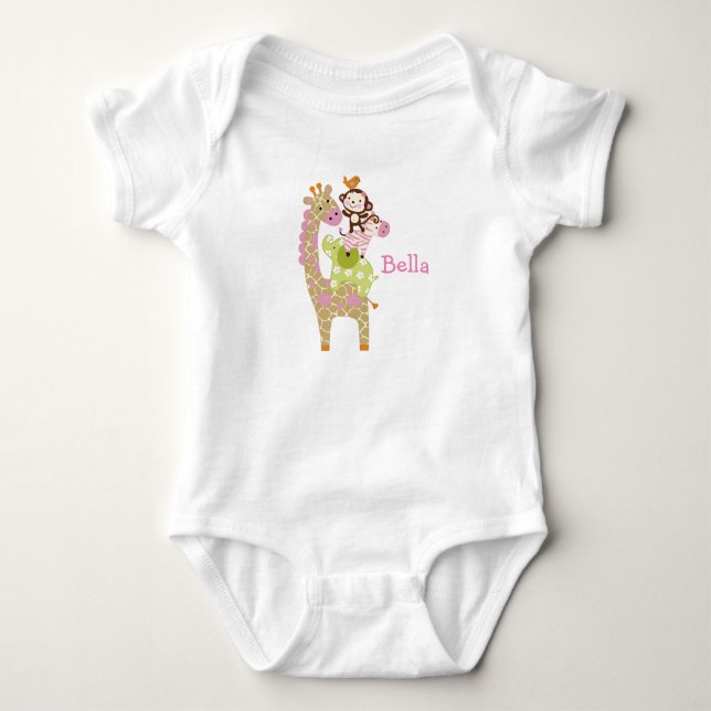 Personalisiertes Jungle Jill/Girl Animals Baby-Shi Baby Strampler (Vorderseite)