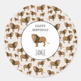 Personalisiertes Jungle Lion Tiermuster Geburtstag Runder Aufkleber