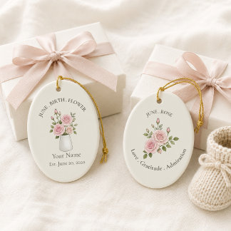 Personalisiertes Juni-Rosen-Ornament Keramik Ornament