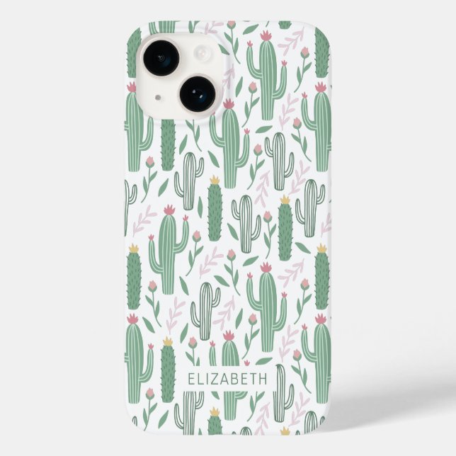 Personalisiertes Kaktus-botanisches Muster Case-Mate iPhone 14 Hülle (Rückseite)