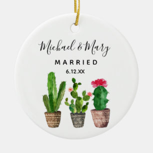 Personalisiertes Kaktus-Verheiratet-Frischvermählt Keramik Ornament