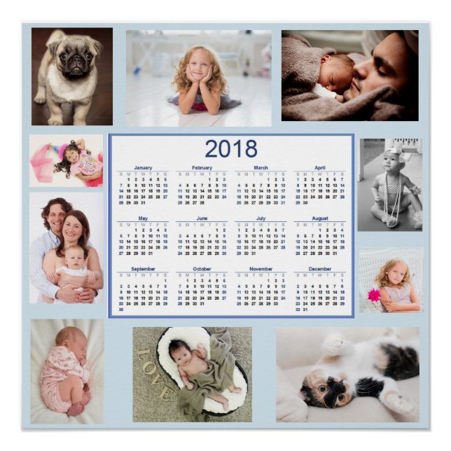 Personalisiertes Kalenderposter für Fotos der Fami Poster (Vorderseite)