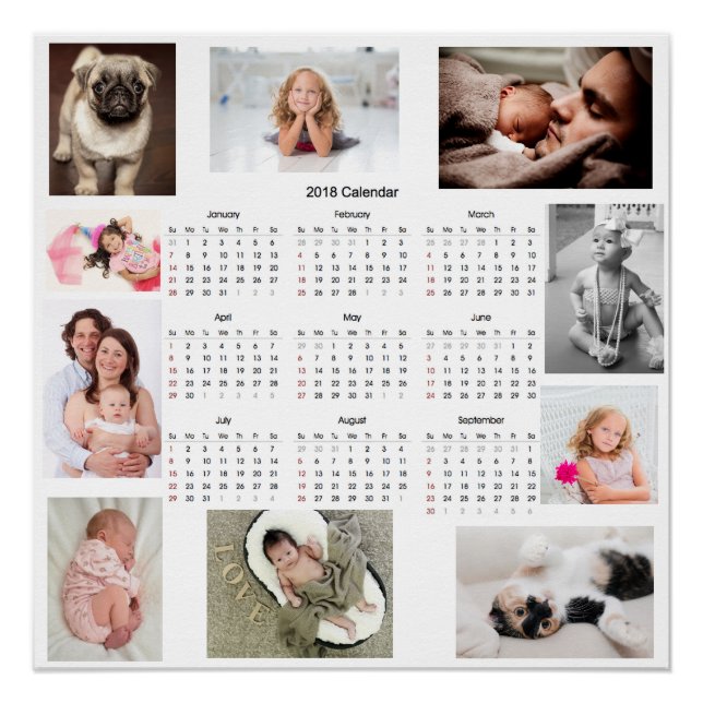 Personalisiertes Kalenderposter für Fotos der Fami Poster (Vorderseite)