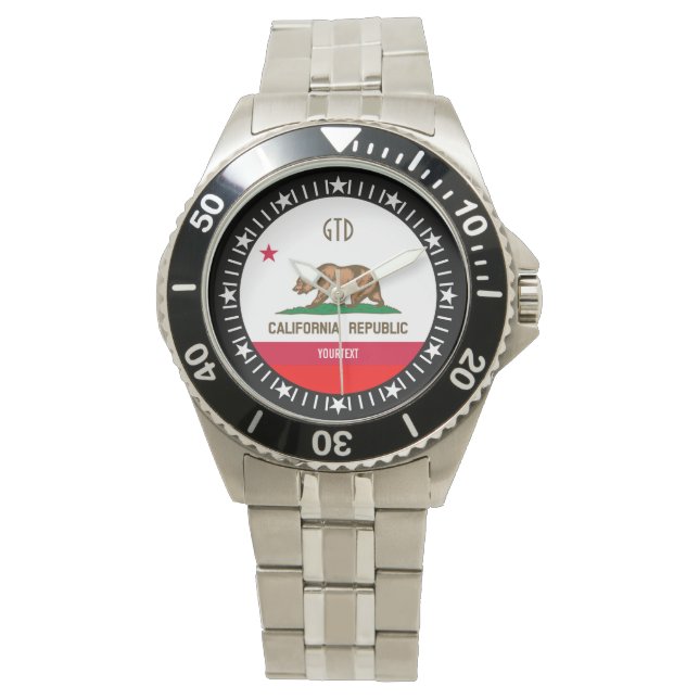 Personalisiertes kalifornisches Flaggenmonogramm Armbanduhr (Vorderseite)