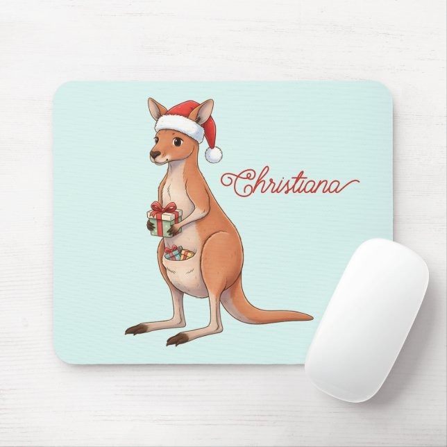 Personalisiertes Känguru mit Weihnachtsmannmütze W Mousepad (Mit Mouse)