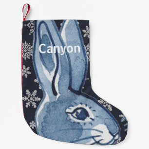 Personalisiertes Kaninchen Bunny Blue Weißer Schn Kleiner Weihnachtsstrumpf