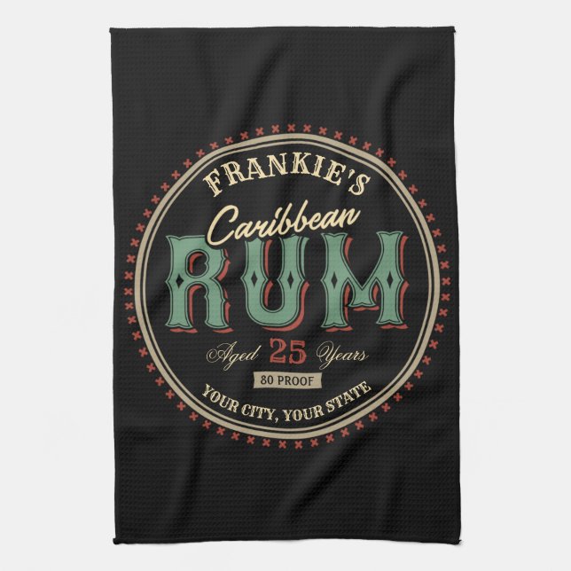 Personalisiertes karibisches Rum-Liquor-Flaschenet Geschirrtuch (Vertikal)