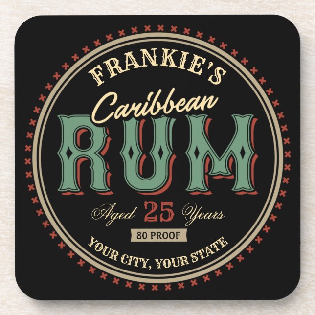 Personalisiertes karibisches Rum-Liquor-Flaschenet Getränkeuntersetzer (Vorderseite)