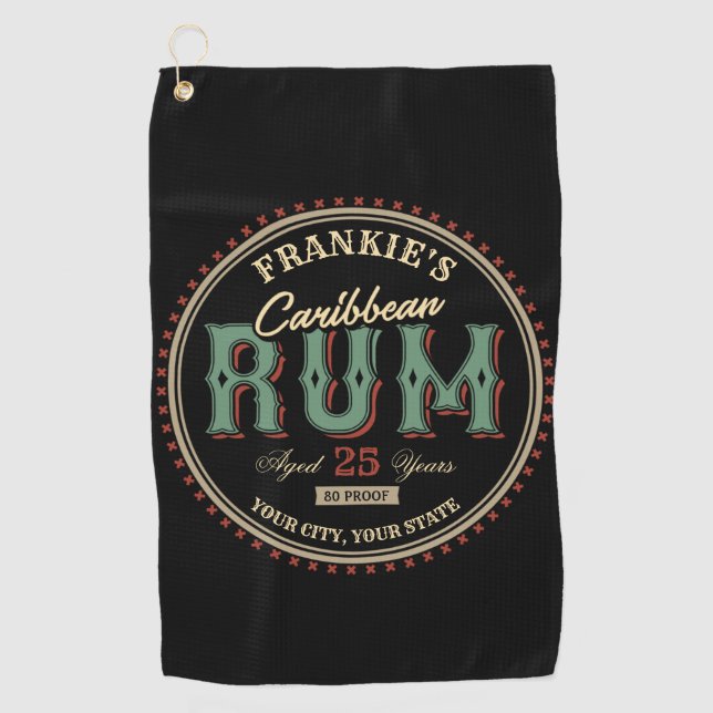 Personalisiertes karibisches Rum-Liquor-Flaschenet Golfhandtuch (Vorderseite)