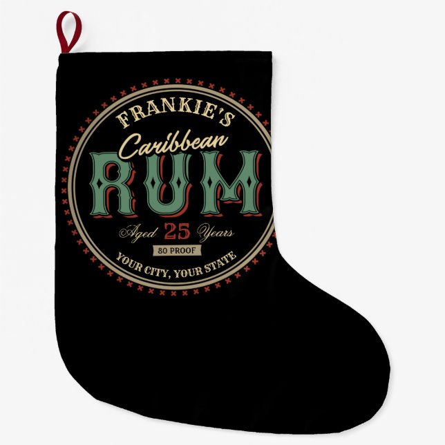 Personalisiertes karibisches Rum-Liquor-Flaschenet Großer Weihnachtsstrumpf (Vorderseite)