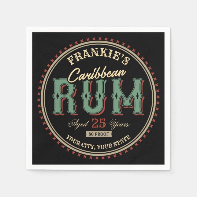 Personalisiertes karibisches Rum-Liquor-Flaschenet Serviette (Vorderseite)