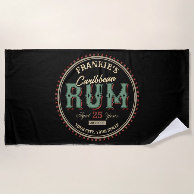 Personalisiertes karibisches Rum-Liquor-Flaschenet Strandtuch (Vorderseite)