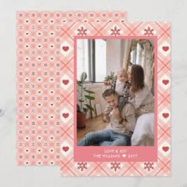 Personalisiertes Kariertes Herz Snowflake Foto Feiertagskarte