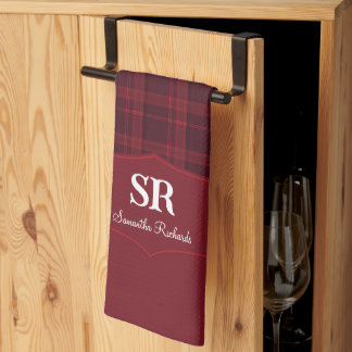 Personalisiertes Kariertes Monogramm Rotes Tartan  Geschirrtuch