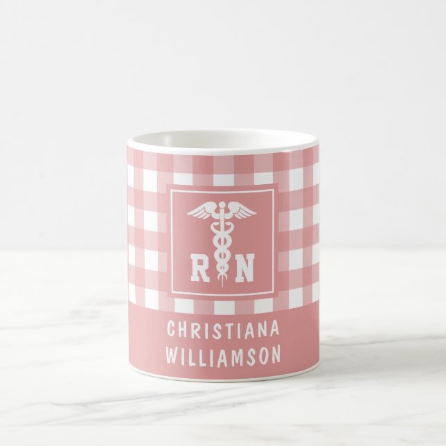 Personalisiertes Kariertes Muster RN Krankenversic Kaffeetasse (Mittel)