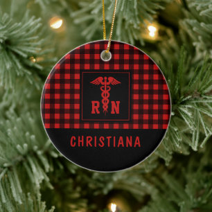 Personalisiertes Kariertes Muster RN Krankenversic Keramik Ornament