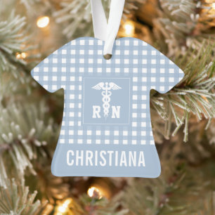 Personalisiertes Kariertes Muster RN Krankenversic Ornament