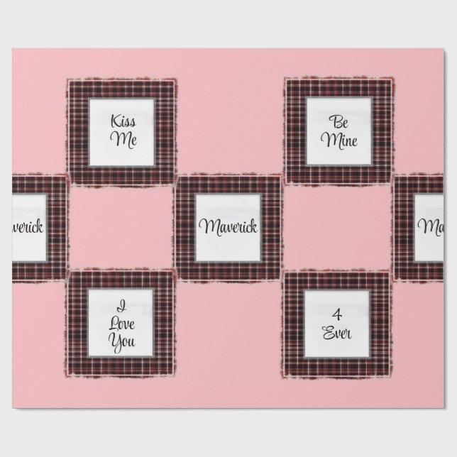 Personalisiertes Kariertes Rosa Braun Matched Vale Geschenkpapier (Flach)