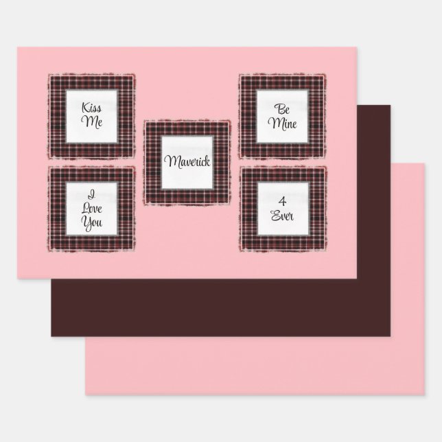 Personalisiertes Kariertes Rosa Braun Matched Vale Geschenkpapier Set (Set)