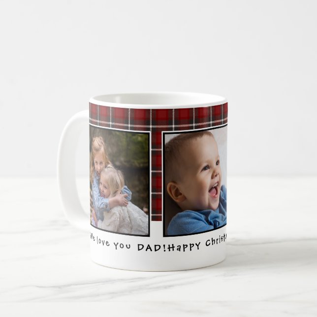 Personalisiertes Kariertes Rotes Weihnachtsfest 3  Kaffeetasse (Vorderseite Links)