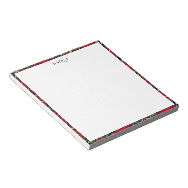 Personalisiertes Kariertes Script Classic Stewart  Notizblock (angewinkelt)