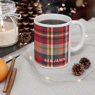 Personalisiertes Karo Rot Grün Rustikales Weihnach Kaffeetasse