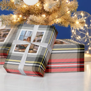 Personalisiertes Karo-Weihnachtsfoto Geschenkpapier