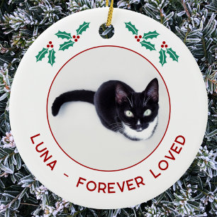 Personalisiertes Katzen-Gedenkfoto zu Weihnachten Keramik Ornament