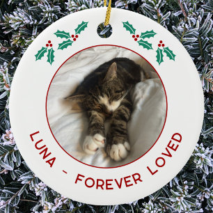 Personalisiertes Katzen-Gedenkfoto zu Weihnachten Keramik Ornament